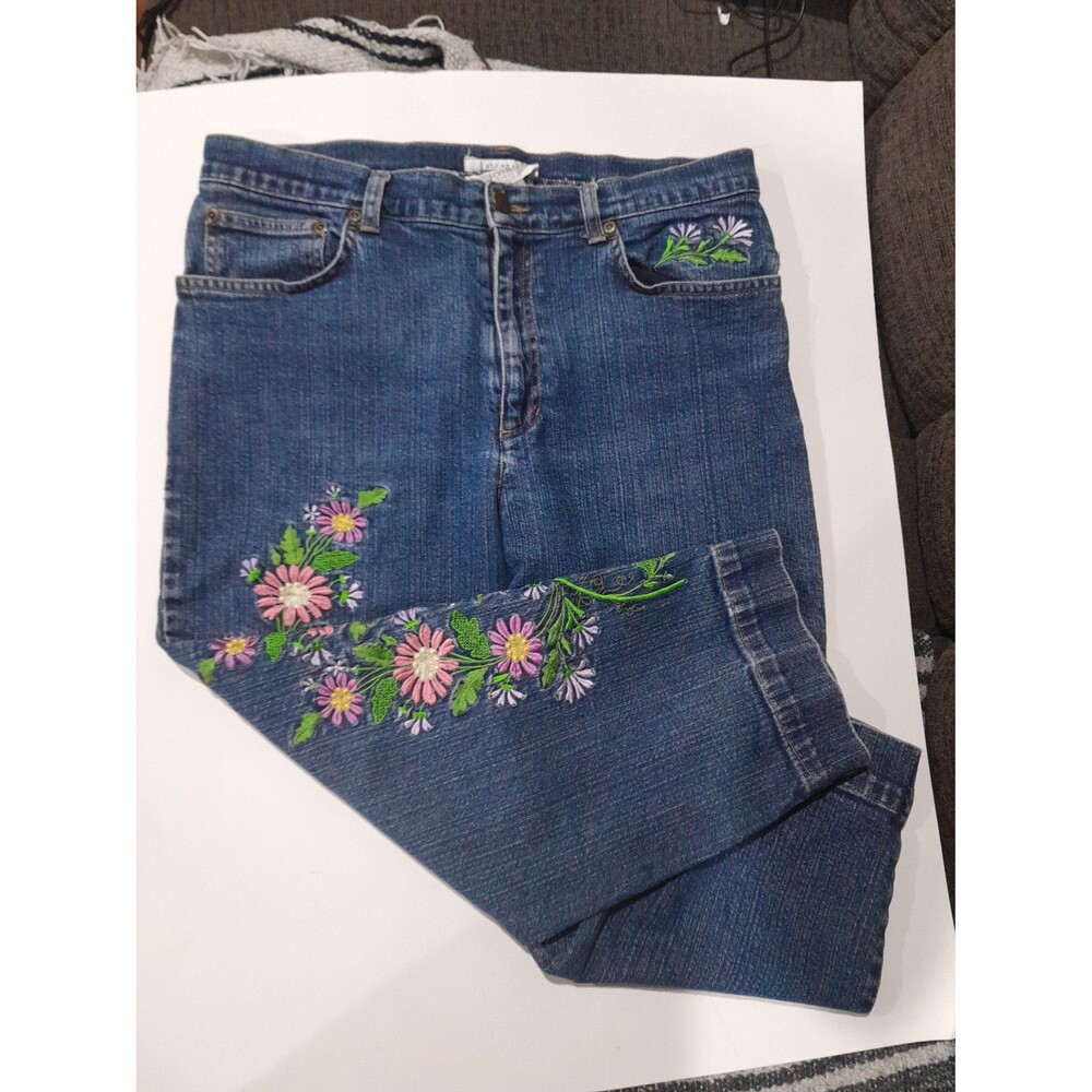 Embroidered Denim Capris, Floral, Sz 12